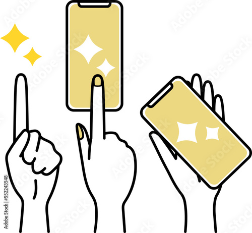 キラキラと光るイメージとスマホを表したイラスト　セット　イラスト素材
