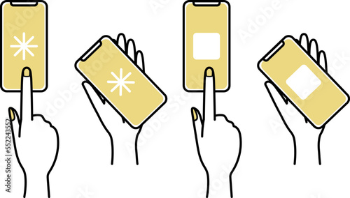 スマホに表示された米印やアイコンを指差すイラスト　セット　イラスト素材
