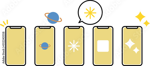 スマホに表示される様々な情報を表したイラスト　セット　イラスト素材
