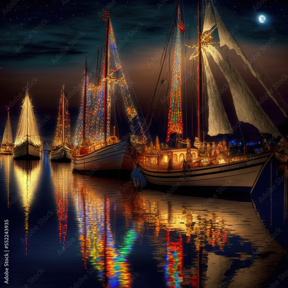 Christmas light Boat Parade Stock Illustration Adobe Stock
