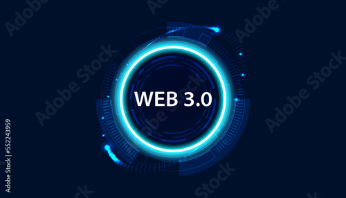 Abstract, Web 3.0 and circle, Technology or Concept to Develop Web Links, Decentralized, Bottom-up Design, Consensus on Blue Background. Modern digital, futuristic