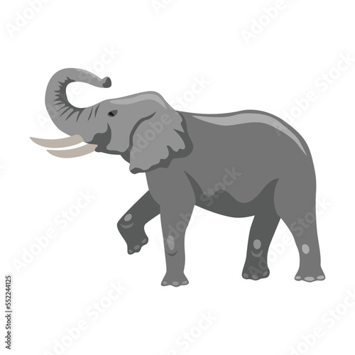 Gray elephant cartoon illustration. Big African mammal character with large ears and trunk on white background. Animal  zoo