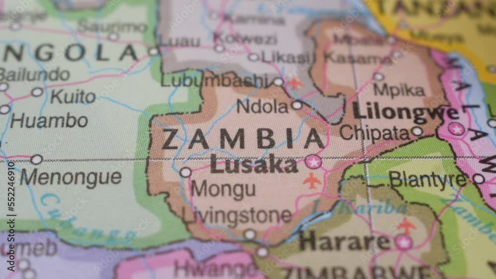 Travel Concept Push Pin Pointing on a Political Map Location of The Zambia Travel Concept Push Pin Pointing on a Political Map Location of The Zambia