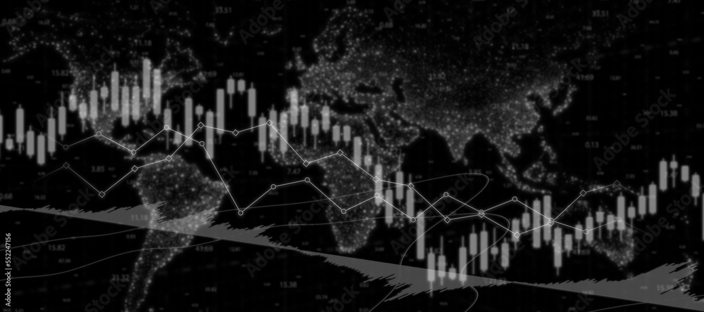 Finance economic stock market down. Global Stock market chart panic sell on black background concept. Extreme bearish stage. Usable for banner, cover, and header. Finance economic stock market down. Global Stock market chart panic sell on black background concept. Extreme bearish stage. Usable for banner, cover, and header.