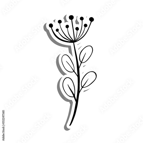 Monochrome pollen flower on white silhouette and gray shadow. Vector illustration for decoration or any design.