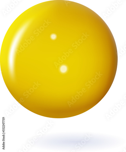 3d yellow glossy plastic ball, vector circle geometric icon, round bubble for liquid oil, serum or skin cosmetic drop. Golden sphere.