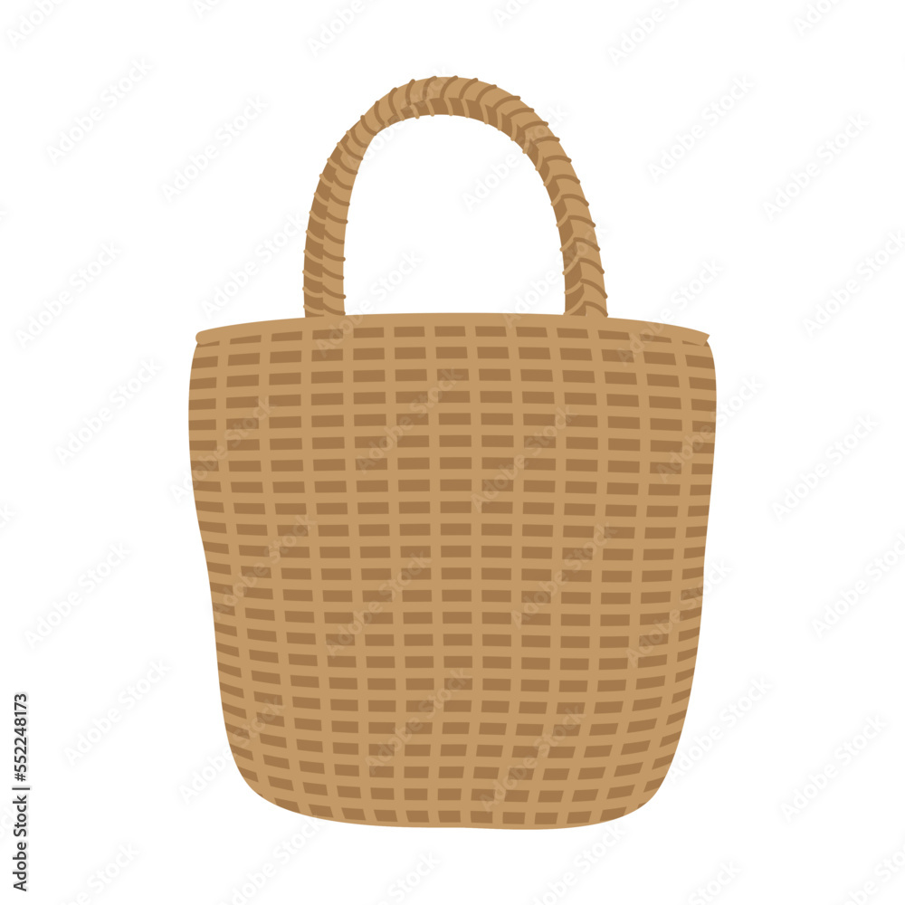 Eco basket bag vector illustration. Drawing of reusable zero waste bag isolated on white background. Environment, ecology