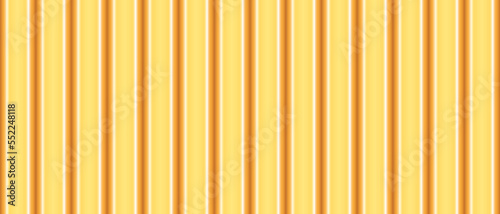 Vector yellow plastic line siding texture. Metal striped urban fence background. Wooden linear wall pattern. Wood structure industrial flooring plank. Aluminium industrial floor. Roofing tile shape