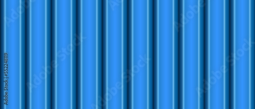 Vector vertical line metal wall texture. Realistic striped plastic blue siding pattern. Iron urban fence background. Outdoor fence surface