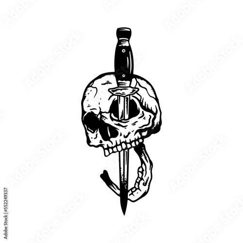 vector illustration of a skull impaled on a dagger