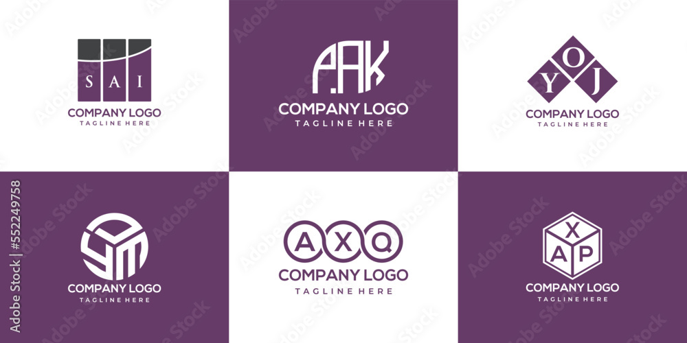 SAI, PAK, YOJ, YDE, AXQ, AXP letter logo design. creative initials letter logo concept.
