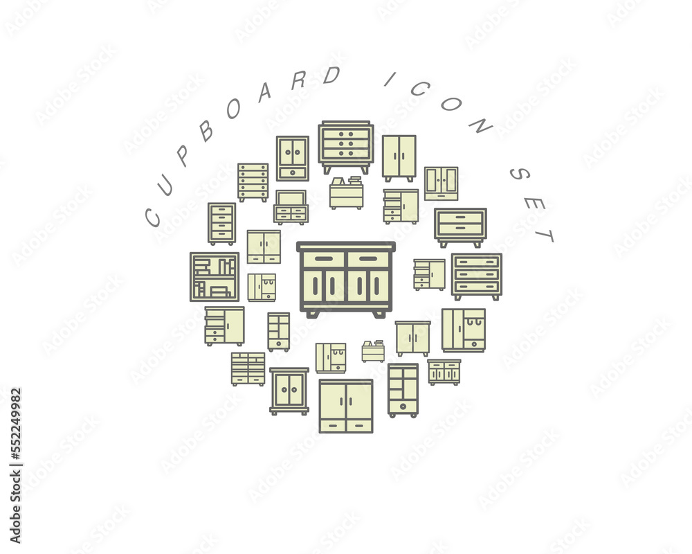 Vector cupboard flat icon set design