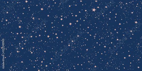 Sky blue background with stars, seamless boho pattern for tarot, astrology, zodiac signs. Vintage vector art, magical universe.