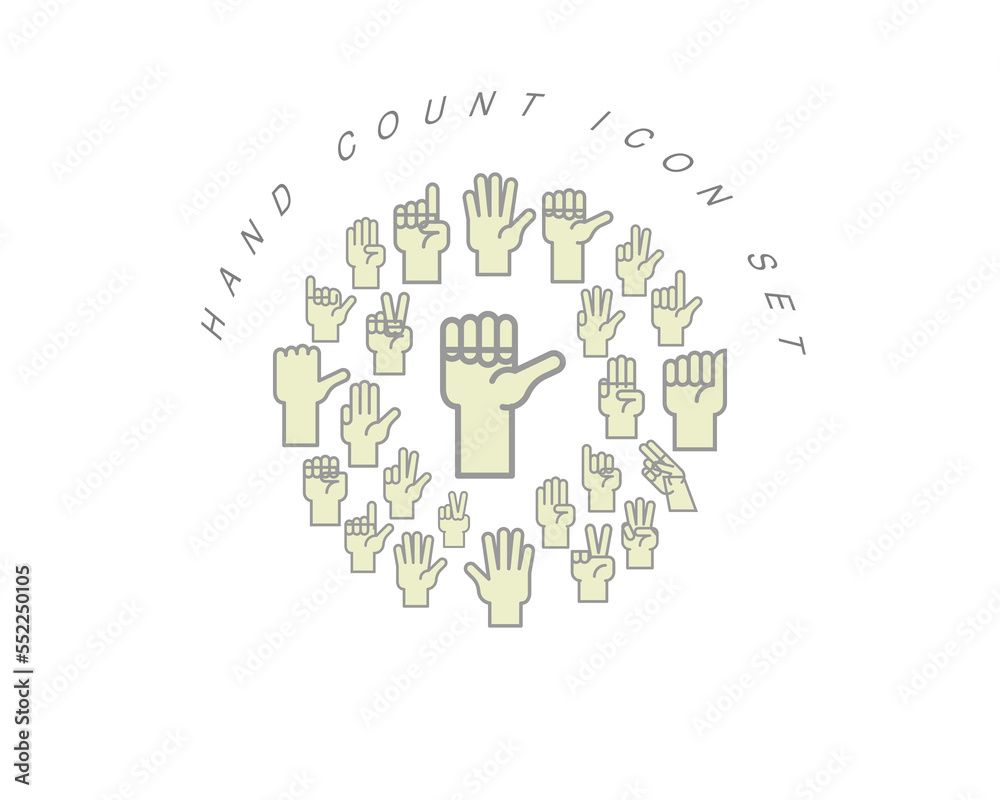 Vector hand count flat icon set design Vector hand count flat icon set design