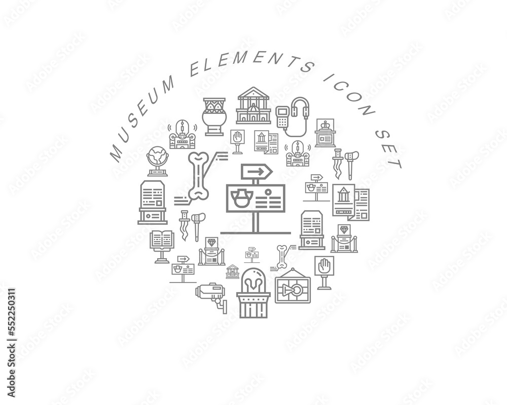 Vector museum elements icon set Vector museum elements icon set