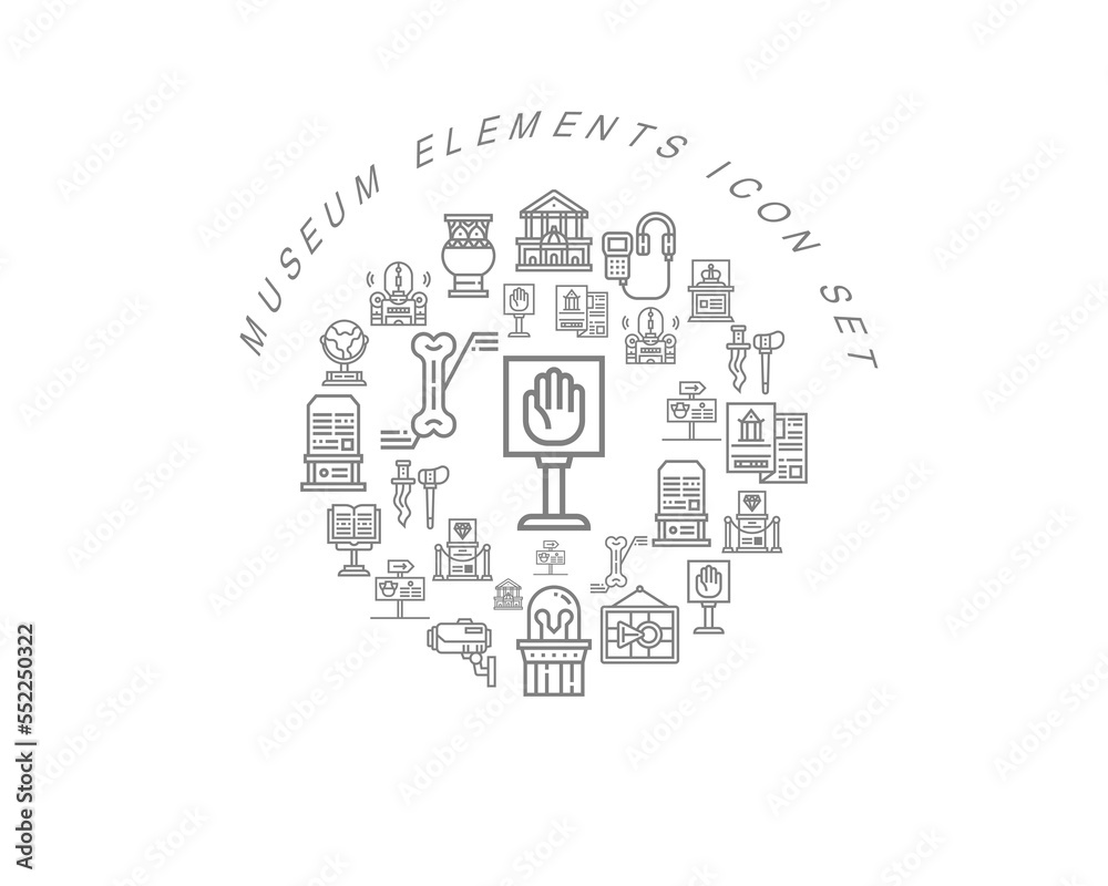 Vector museum elements icon set Vector museum elements icon set