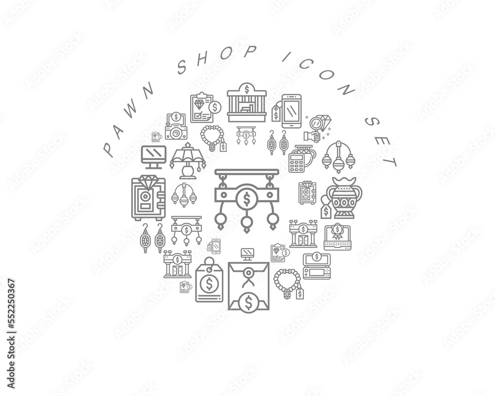 Vector pawn shop icon set Vector pawn shop icon set