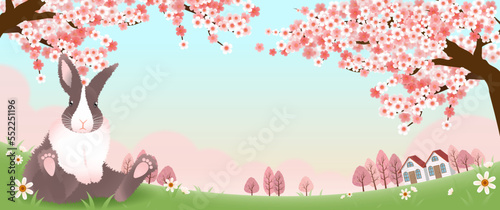 Rabbit Banner Under the Cherry Blossom Tree