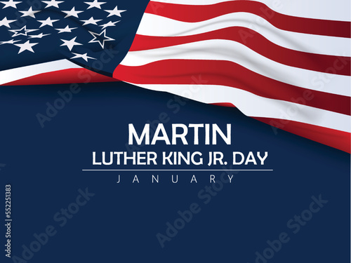 Happy Martin Luther King day. MLK Day, Congratulatory inscription on the background of the American Flag