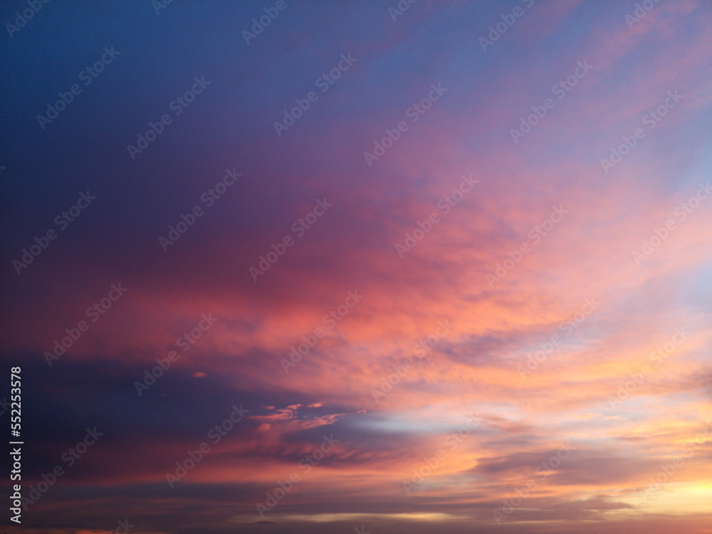 Colorful clouds in the sky at sunset.