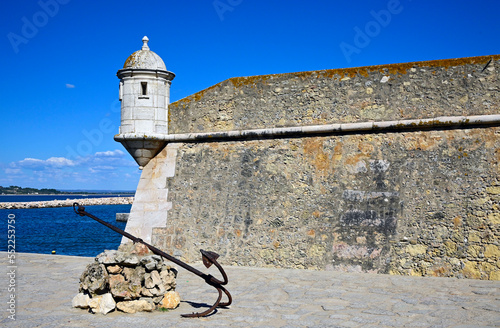 17th century Fort Bandeira at mouth of Bensafrim river , city center of Lagos - famous resort at Atlantic Ocean, Faro district, Algarve, Portugal, Europe