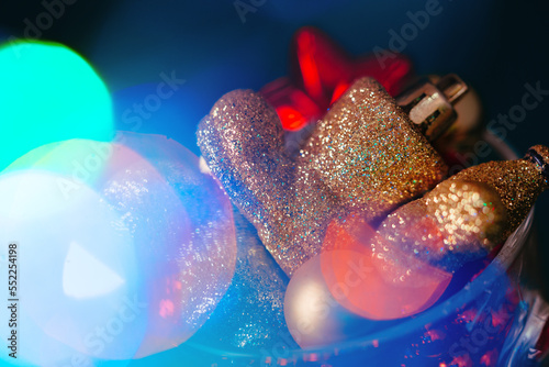 Christmas holiday background with festive decor bokeh shot