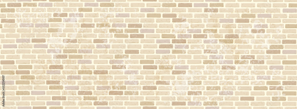 Rectangular wall with a texture of bricks in aged light beige with scuffs and chips. Seamless background. Rectangular wall with a texture of bricks in aged light beige with scuffs and chips. Seamless background.