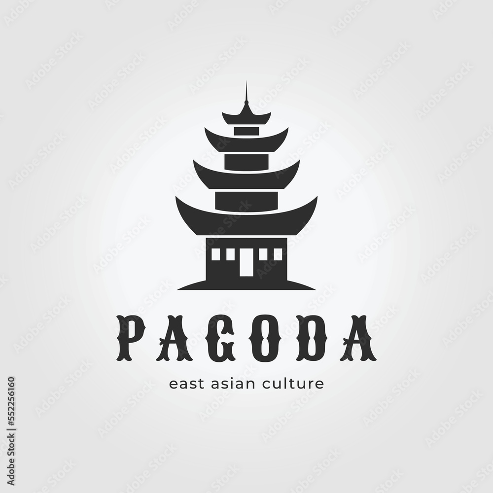 minimalist pagoda logo icon design vector illustration, chinese