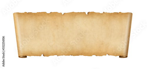 Old paper horizontal banner. Parchment scroll isolated on white