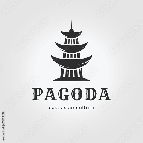 vintage pagoda logo vector design illustration icon, japanese heritage building