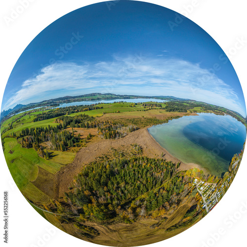 Goldener Oktober am Bannwaldsee - herstliche Ruhe im Ostallgäu, Little Planet-Ansicht, freigestellt photo