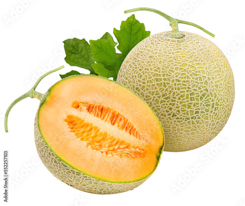 Yellow melon or cantaloupe on white background, Sweet melons  on white background PNG File. photo