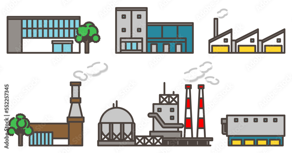 Fototapeta premium Simple and cute set of vector illustrations of a factory