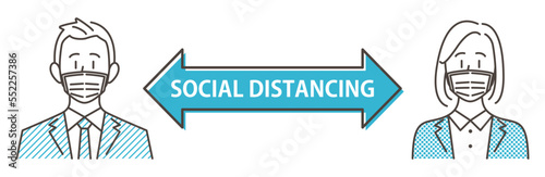 Vector illustration of two people taking a social distance to prevent viral infection.