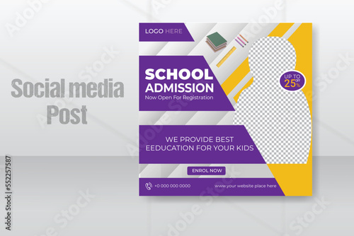 School admission social media post & back to school web banner template design  photo