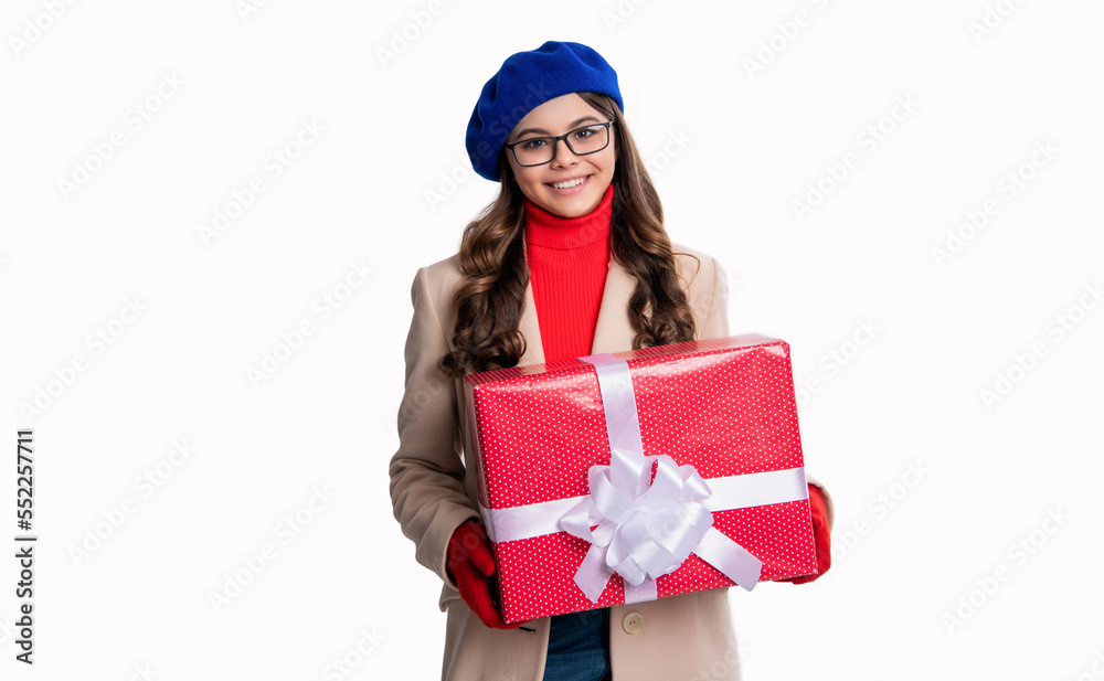 teen girl hold present isolated on white background. teen girl hold present in studio. teen girl hold present isolated on white background. teen girl hold present in studio.