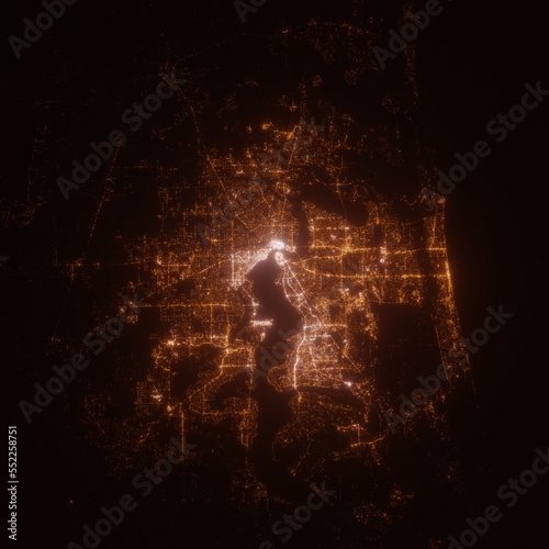 Jacksonville (Florida, USA) street lights map. Satellite view on modern city at night. Imitation of aerial view on roads network. 3d render