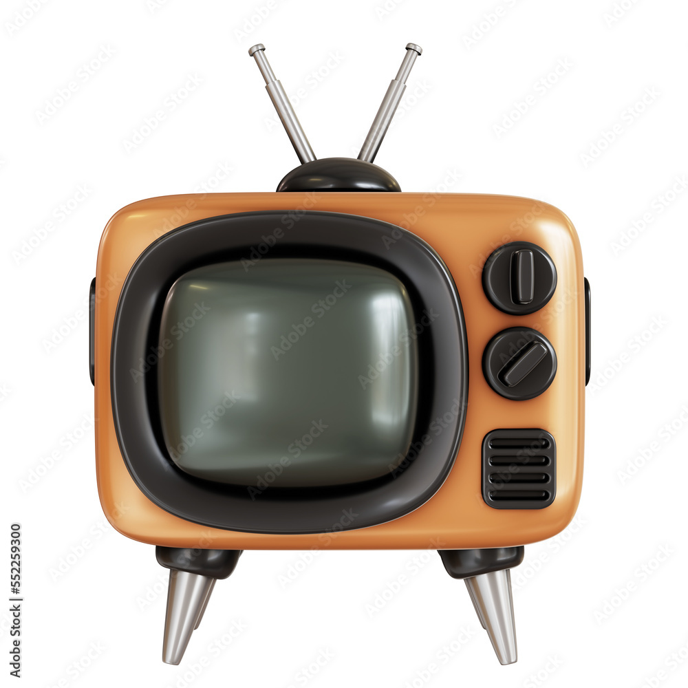 Illustrazione Stock Retro tv set icon. 3d render of television in cartoon  style, front view | Adobe Stock