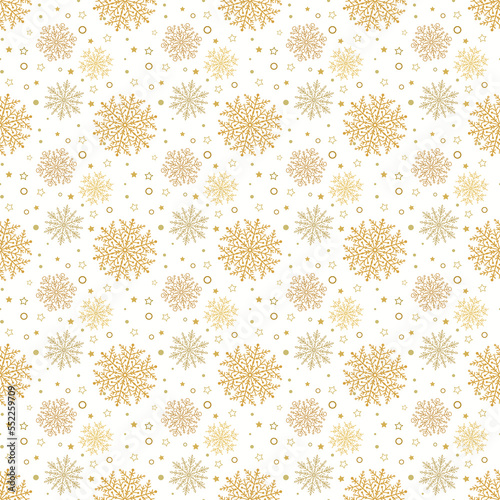 Wallpaper Mural Winter vector background with small and big snowflakes. Seamless abstract golden and white ornament. Pattern with different snowflakes Torontodigital.ca