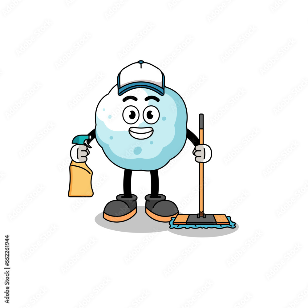 Character mascot of snowball as a cleaning services Character mascot of snowball as a cleaning services