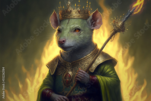 portrait of a Olive-Green Rat wearing a crown and holding a sceptre,digital art,illustration,Design,vector,art