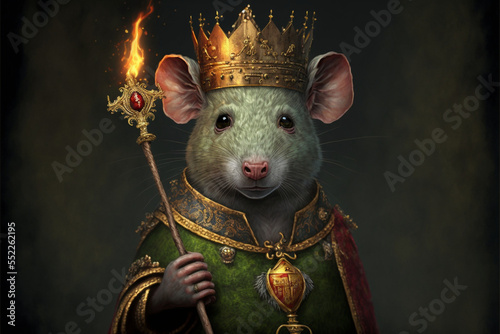 portrait of a Olive-Green Rat wearing a crown and holding a sceptre,digital art,illustration,Design,vector,art