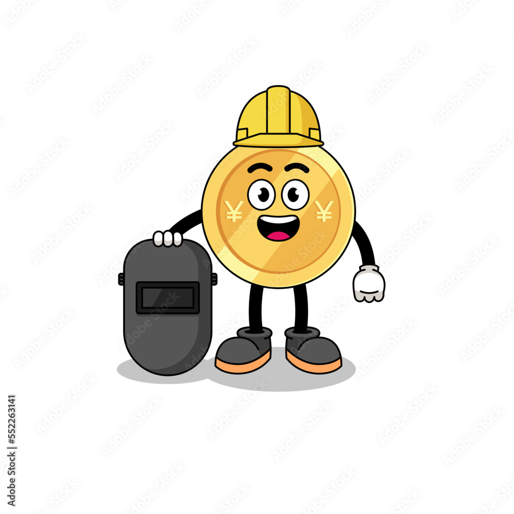 Mascot of japanese yen as a welder Mascot of japanese yen as a welder