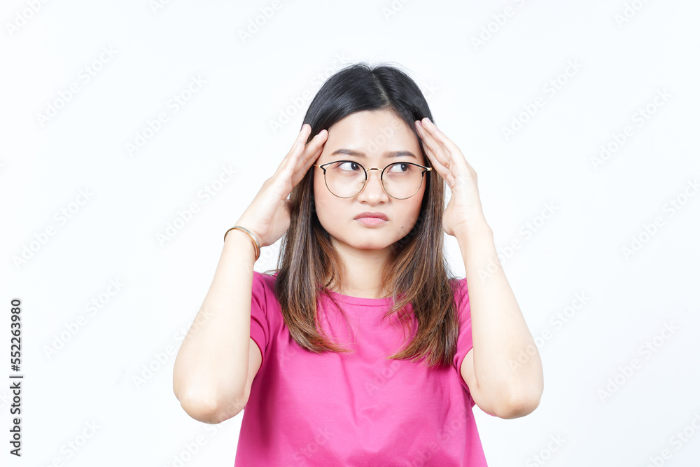 Suffering Headache Gesture Of Beautiful Asian Woman Isolated On White Background Suffering Headache Gesture Of Beautiful Asian Woman Isolated On White Background