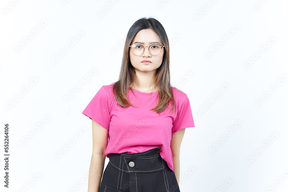 Looking at camera with serious face expression Of Beautiful Asian Woman Isolated On White Background Looking at camera with serious face expression Of Beautiful Asian Woman Isolated On White Background