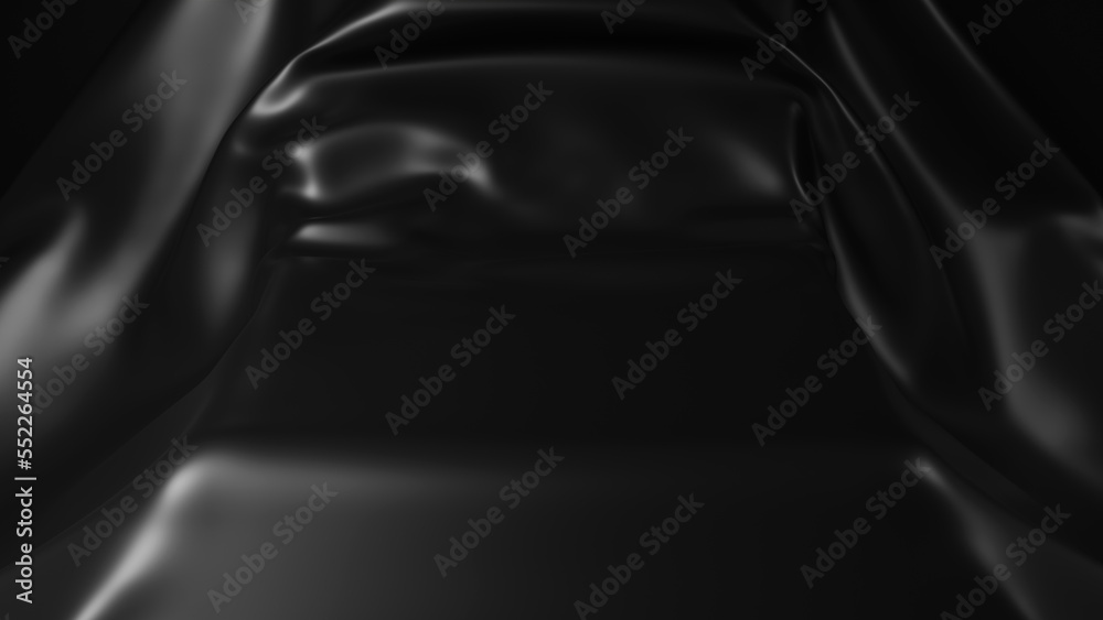 光沢のある黒い布。台座。商品の背景画像。（正面）