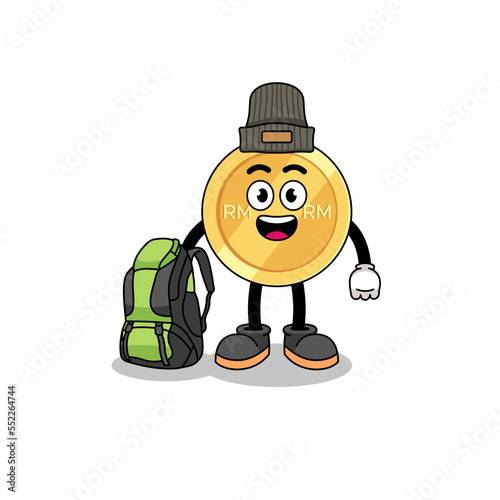 Illustration of malaysian ringgit mascot as a hiker