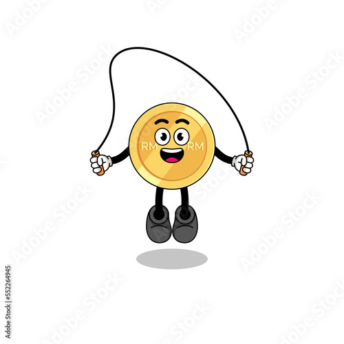 malaysian ringgit mascot cartoon is playing skipping rope