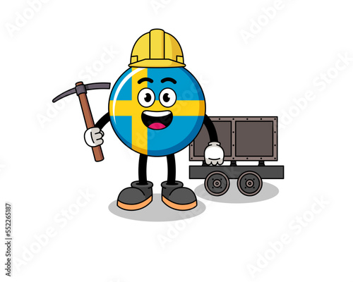 Mascot Illustration of sweden flag miner