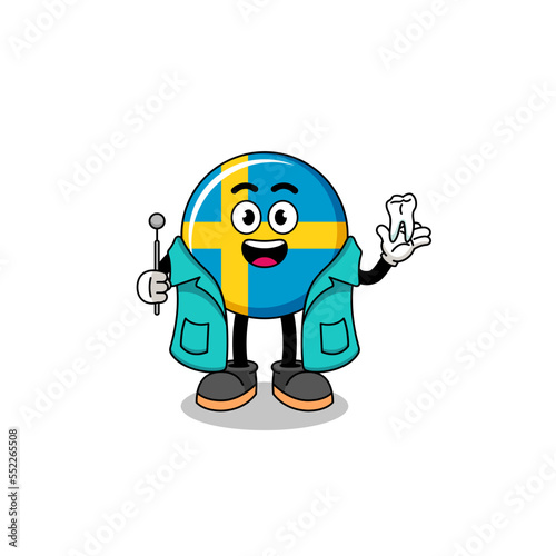Illustration of sweden flag mascot as a dentist